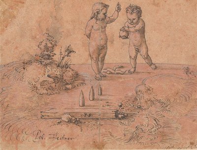 Két labdával játszó gyerek, 1500-1546. alkotó: Peter Flötner