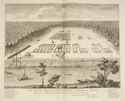 Savannah képe 1734. március 29-én, metszett P. Fourdrinier, London, 1735 körül (metszet) alkotó: Peter Gordon