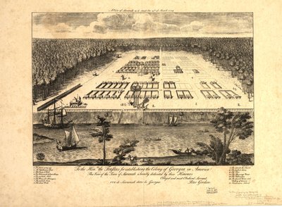 Savannah látképe 1734. március 29-én. LOC 97683565 alkotó: Peter Gordon