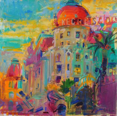 Promenade des Anglais, Naplemente, 2023 (olaj, vászon) alkotó: Peter Graham