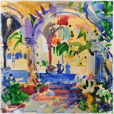Stanford Cloisters, Kalifornia, 2022 (akvarell) alkotó: Peter Graham