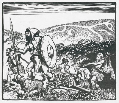 Ősi britek a Ridgeway-en - a Fehér Ló talán általuk készült (litográfia) alkotó: Peter Jackson