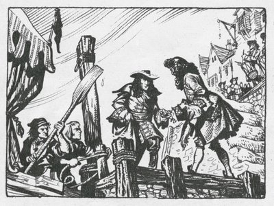 Brixham, ahol Vilmos, narancsherceg 1688-ban partra szállt, hogy igényt tartson az angol trónra (litho) alkotó: Peter Jackson