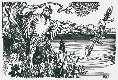 Dozmare Pool, Camelford közelében, ahol állítólag Sir Bedivere eldobta az Excalibur kardot (litho). alkotó: Peter Jackson