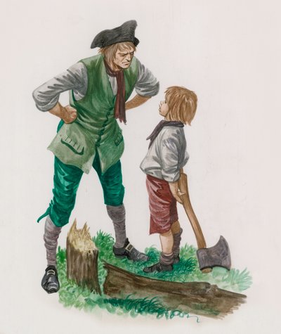 George Washington, miután kivágta a cseresznyefát, apjával együtt alkotó: Peter Jackson