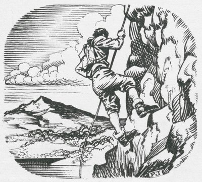 Langdale Pikes, sziklamászók gyakorlóterepe (litho) alkotó: Peter Jackson