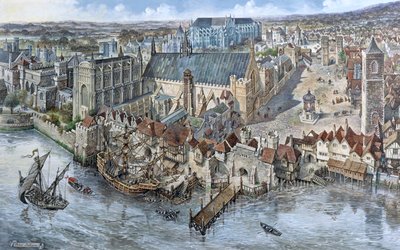 Régi London rekonstrukciója: A Westminsteri palota 1530 körül alkotó: Peter Jackson