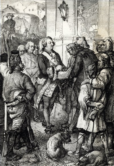 Francia forradalom: XVI. Lajos király megkapja a háromszínű kokárdát Párizs polgármesterétől, Jean-Sylvain Baillytől alkotó: Peter Johann Nepomuck Geiger