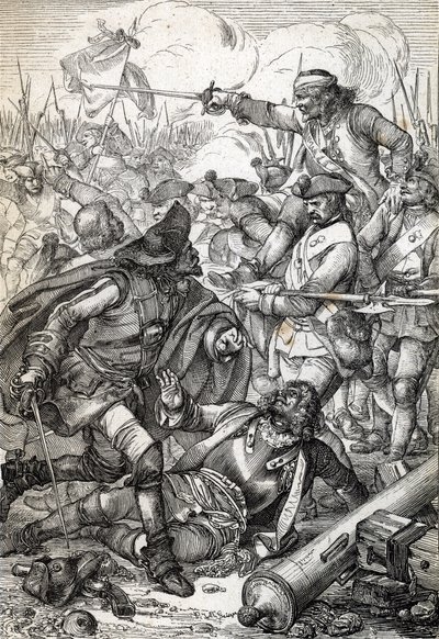 Nagy északi háború: "" A poltavai (vagy pultavai) csata I. Péter orosz hadsereg és Svéd XII. Károly csapatai között, 1709. 07. 8. ) Tollrajz a „” Historische Memorabilian des alkotó: Peter Johann Nepomuck Geiger