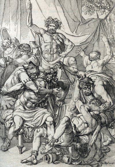 Heptarchia: Hengist angolszász vezető (5. század) „” ábrázolása, aki megöli ellenségeit, hogy megalapítsa Kent királyságát, 461 körül” (Szász heptarchia: Hengist (vagy Hengest) angolszász vezető, aki megölte ellenségeit Bretagne inváziója során, 461 ca) Fe alkotó: Peter Johann Nepomuck Geiger