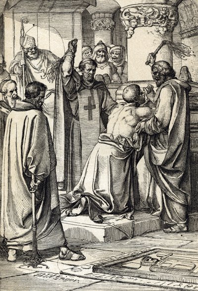 Henrik angol király (1133-1189) belekeveredett Thomas Becket meggyilkolásához fait bűnbánat az érsek sírjánál alkotó: Peter Johann Nepomuck Geiger