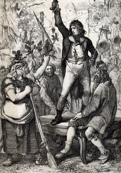 A francia forradalom kitörése 1789-ben: az összegyűlt lakosságot a kokárda színének megválasztására és a történelmi fegyverek felvételére buzdítja) Anton Ziegler alkotó: Peter Johann Nepomuck Geiger