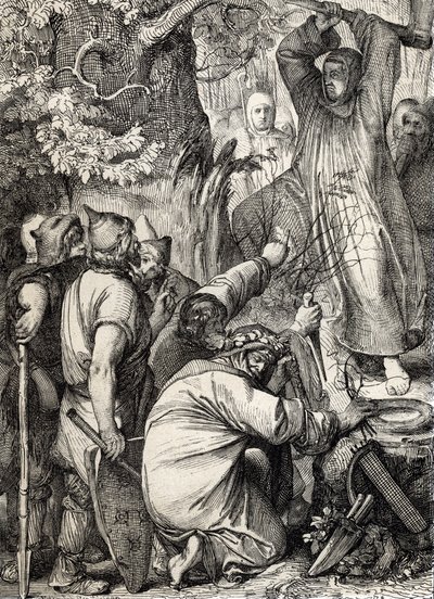 Mainzi Szent Bonifác (680-754) ábrázolása, aki kivágta Thor tölgyét, hogy meggyőzze a druidákat arról, hogy az nem egy szent fa (Szent Bonifác (Bonifacius), amely elpusztítja Thor tölgyét (Donar vagy Jove tölgye) a germán pogányok szent fáját, átalakítani  alkotó: Peter Johann Nepomuck Geiger