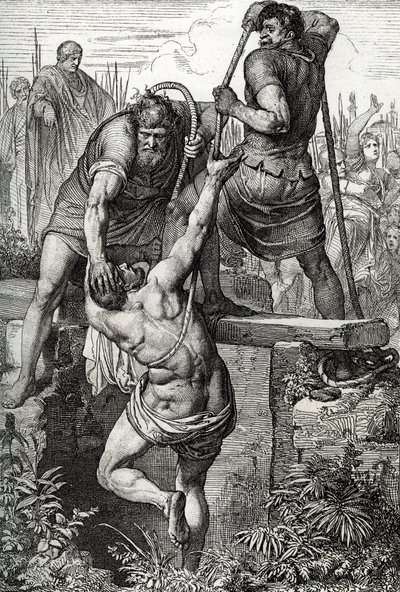Zenon bizánci császár (425-491) visszatért Konstantinápolyba, amikor Flavius Basiliscus (Baziliszkusz) bitorlót családjával együtt bezárták, 477 (Basiliszkusz halottja egy száraz ciszternába zárva, hogy meghaljon a kitettségtől, Zénó római császár, 477) Dr alkotó: Peter Johann Nepomuck Geiger