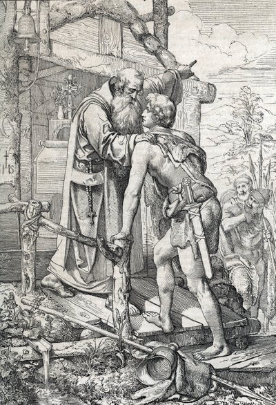 A fiatal Odoacre (kb. 433-493) Severin áldását kapta, Apotre de Norique, kb. 470 (Odoacer találkozik Noricum Severinus szerzetessel, aki megtudja, hogy egy napon híres lesz alkotó: Peter Johann Nepomuck Geiger