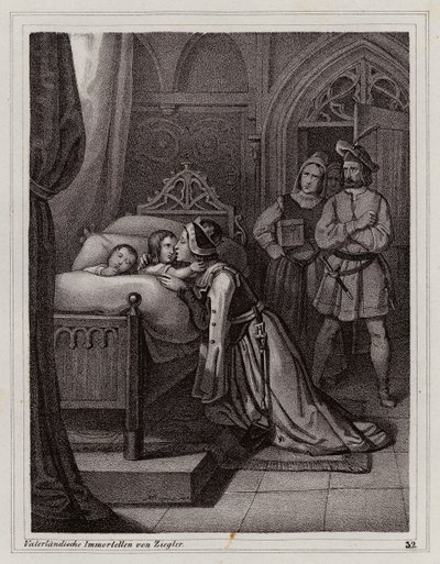 Szicíliai Margit fiait hátrahagyva alkotó: Peter Johann Nepomuk Geiger
