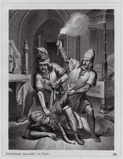 Csehországi Ludmila meggyilkolása, 921 (metszet) alkotó: Peter Johann Nepomuk Geiger