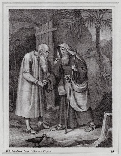 Thébai Szent Pál, keresztény remete (metszet) alkotó: Peter Johann Nepomuk Geiger