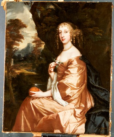 Lady Penelope Nicholas portréja, aki egy narancsot tart a tájban alkotó: Peter Lely