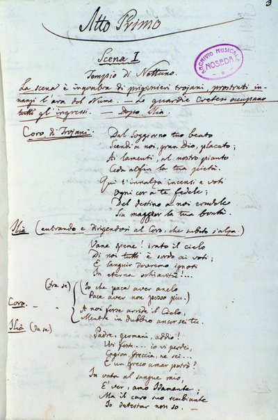 „Atto Primo”, Lichtenthal Mozart „Idomeneo, Re di Creta” című művének librettójának első oldala alkotó: Peter Lichtenthal