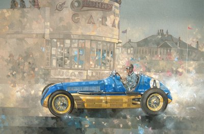 Bira kék és sárga Maserati (olaj, vászon) alkotó: Peter Miller