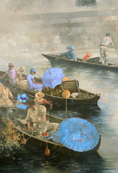 Punts on the Wey at Brooklands (olaj, vászon) alkotó: Peter Miller