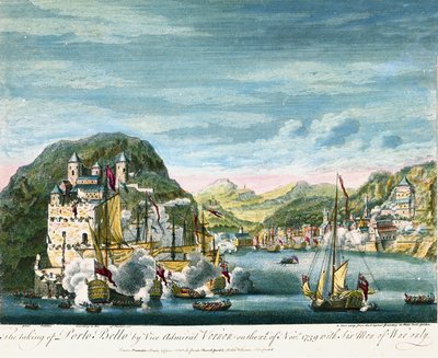 Jenkins-fülháború: "Porto Bello elfoglalása és elpusztítása 1739. november 21-én" A Karib-tengeren zajlott, és a Nagy-Britanniai Királyság és a Spanyol Királyság gyarmati flottái és csapatai összecsaptak egymással. alkotó: Peter Monamy