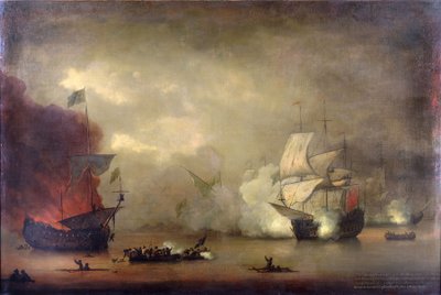 Tengeri ütközet a királyi haditengerészet HMS "Mary Rose" hajója és hét algerinai kalóz között Tanger (Marokkó) partjainál, december 8-án. alkotó: Peter Monamy