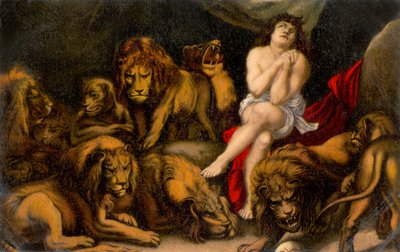 Dániel az oroszlán barlangjában a Daniel Bibliából (nyomtatott) alkotó: Peter Paul (after) Rubens