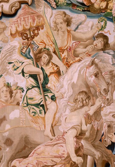 Flamand kárpit. Az Eucharisztia diadala sorozat. Az egyház diadala (El Triunfo de la Iglesia). Nyolcadik kárpit a sorozatban. Peter Paul Rubens modell. 1626-1628. Gyártás Jan II Raes, Brüsszel alkotó: Peter Paul (after) Rubens