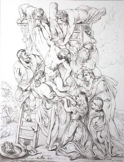 Jézus Krisztus, leszállás a keresztről (nyomtatás) alkotó: Peter Paul (after) Rubens