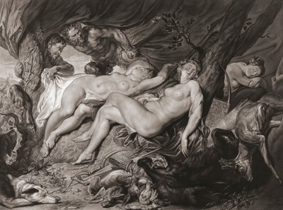 Az alvó Diana és nimfái után kémkedtek a szatírok. (nyomtatás) alkotó: Peter Paul (after) Rubens