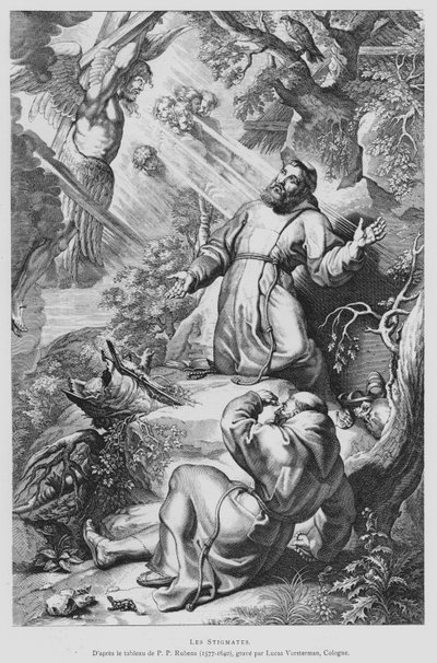 Szent Ferenc a Stigmatát fogadja (litho) alkotó: Peter Paul (after) Rubens