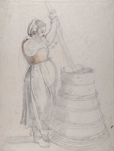 Egy parasztlány, aki vajat kavar (fekete-piros kréta tollal fehér papíron) alkotó: Peter Paul Rubens