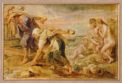 Deukalion és Pyrrha, az emberiség teremtői az első özönvíz után (festmény fára) alkotó: Peter Paul Rubens