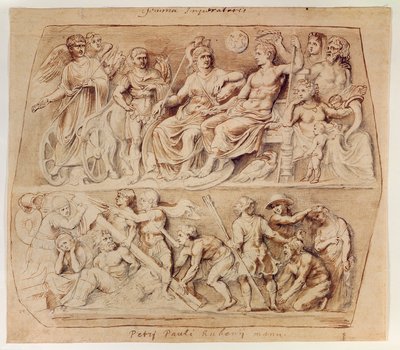 Gemma Augustea rajza (toll, tinta és ceruza papíron) alkotó: Peter Paul Rubens