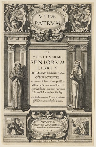 Heribert Rosweyde "Az atyák élete" című művének frontképe, Theodor Galle metszet alkotó: Peter Paul Rubens