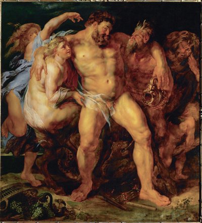 Herkules részegen, egy nimfa és egy szatír vezetésével, 1612-14 körül (festmény tölgyfára) alkotó: Peter Paul Rubens