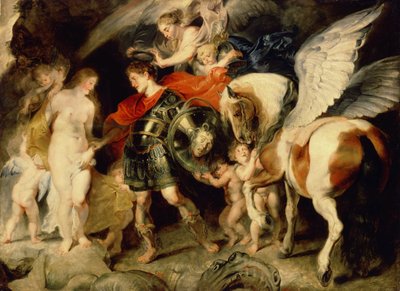 ""Perseus and Andromeda"" (Perseus and Andromeda) A sziklához láncolt Andromédát Persee szállítja Pagasus kíséretében. Pajzsán Medúza feje, akit megölt. Pierre Paul (Pierre-Paul) Rubens (vagy Peter Paul vagy Petrus Paulus) festménye (1 alkotó: Peter Paul Rubens