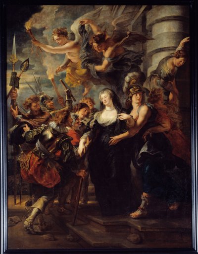 Marie de Medicis királynő (1573-1642) elmenekült a Chateau de Blois-ból 1619. február 21-ről 22-re virradó éjszaka Franciaország királynője az „Anya és Fia háborúja” idején a blois-i száműzetésben, Angouleme-ba menekült. Fáklyás angyalok vezetik a királynő alkotó: Peter Paul Rubens
