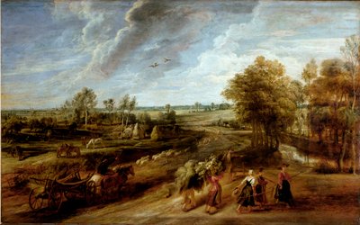 A parasztok visszatérése a munkanap után a földeken (olaj, vászon alkotó: Peter Paul Rubens