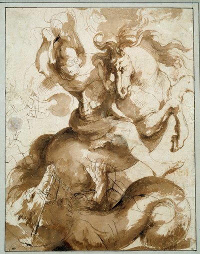 Szent György megöli a sárkányt. Pierre Paul (Pierre-Paul) Rubens (vagy Peter Paul vagy Petrus Paulus) rajza (1577-1640) Ec. Nagyzolás. alkotó: Peter Paul Rubens