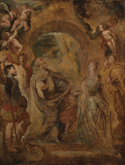 Nagy Szent Gergely Maurus és Papianus szentekkel, és Szent Domitilla Szent Nereusszal és Akhilleusszal, 1606-07 alkotó: Peter Paul Rubens