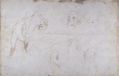 Tanulmányok egy fához kötözött férfi alakról és két férfifejről, 1601 körül (toll és tus, papír) alkotó: Peter Paul Rubens
