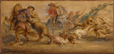 Tanulmány a Medvevadászathoz az Alcázarhoz, Madrid, c. 1639. alkotó: Peter Paul Rubens