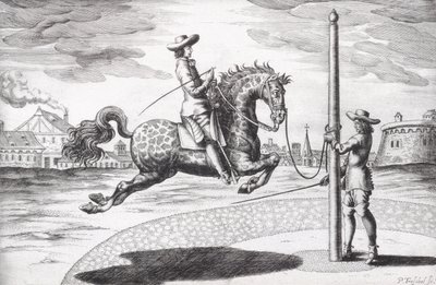 Ló en Capriole a lovak tenyésztésének új értekezéséből, Winters, Stuterey és Reit-Schul által, a művész metszett, kocsma. 1672-es metszet alkotó: Peter Paul Troschel