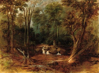 Erdei patakon átkelő maorik, 1887 alkotó: Peter Power