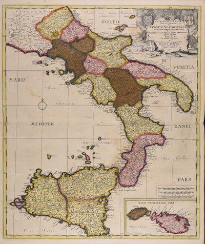 Continentis Italiae pars australior sive regnum Neapolitanum Hispaniae obediens subdivisum in suos districtus terras atque principatus quibus adjectae Sicilia in valles tripartita et contra Turcas ejus propugnaculum Malta insula alkotó: Peter Schenk the Elder