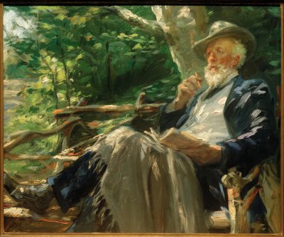 Holger Drachmann költő portréja a Skageni erdőben alkotó: Peder Severin Krøyer