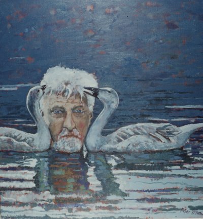 Conrad Lorenz gólyákkal, 2000 (olaj, vászon) alkotó: Peter Wilson